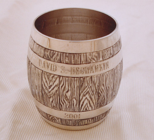 Custom Silver Cup in a shap of a Barrel